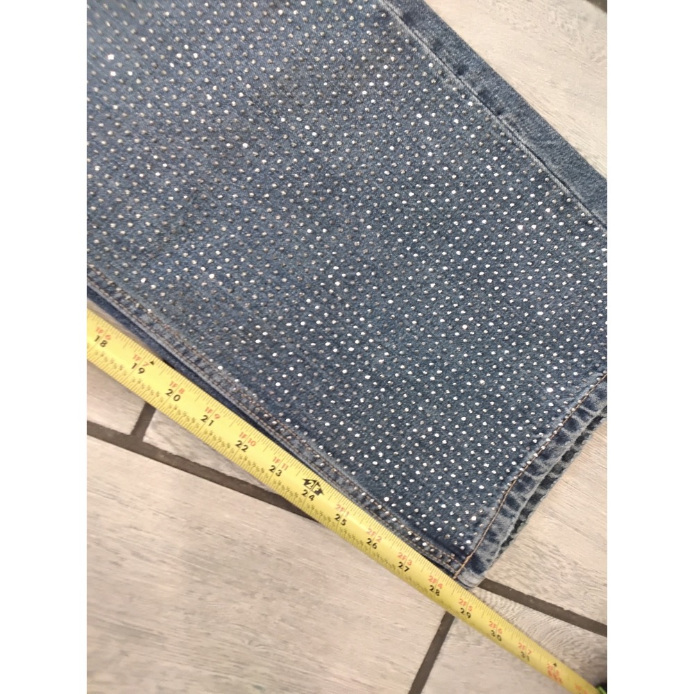 Zara Rhinestone Embellished Wide Leg Jeans Blue Denim High Rise Size 2 8197/217 - Picture 6 of 7